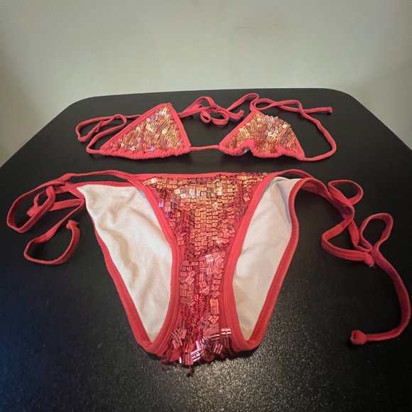 Victoria's  secret red sequined bikini - Picture 1 of 6